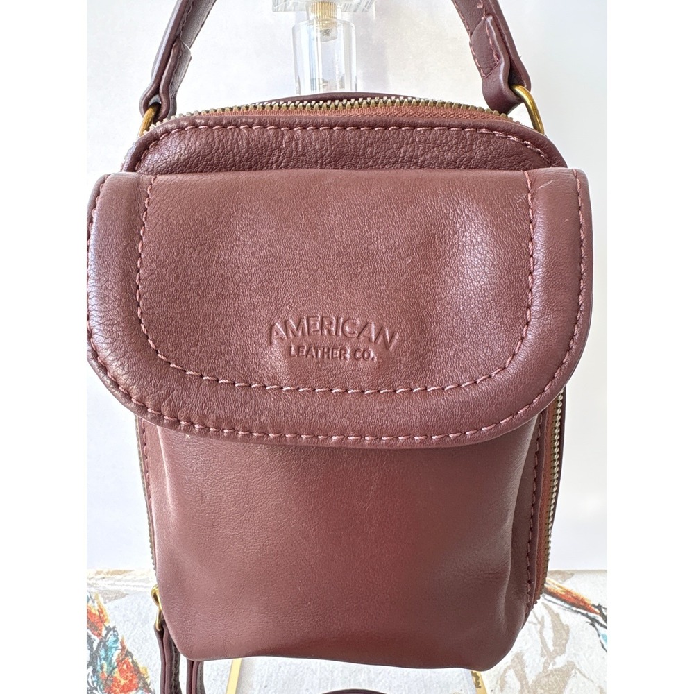 American Leather Co Burgundy Wine Leather Crossbody Bag Mini Messenger Handbag